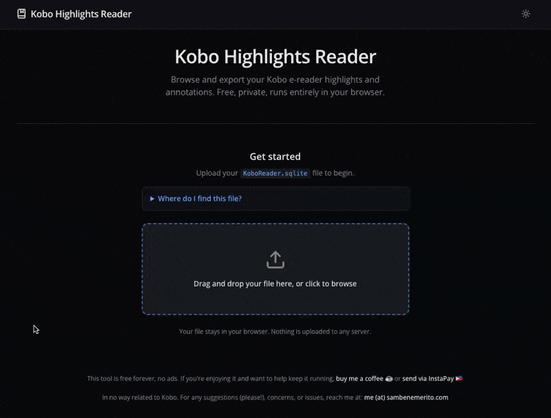 Demo of browsing Kobo highlights and annotations